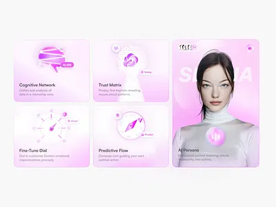 Sentia – AI Assistant Feature Cards ai assistant bento carddesign cards design feature graphic design illustration saas ui web