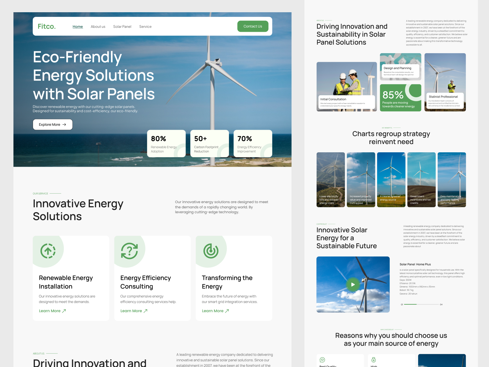 Energy System Website interaction design landing page solar energy management turbine repair uiux design