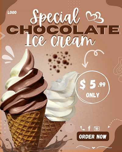 ICE CREAM POSTER branding brown theme chocolate icecream posteer commercial design commercial poster design freelance graphic design graphic designing ice cream poster instagram poser instagram post design post poster product branding product manipulation vanilla ice cream poster