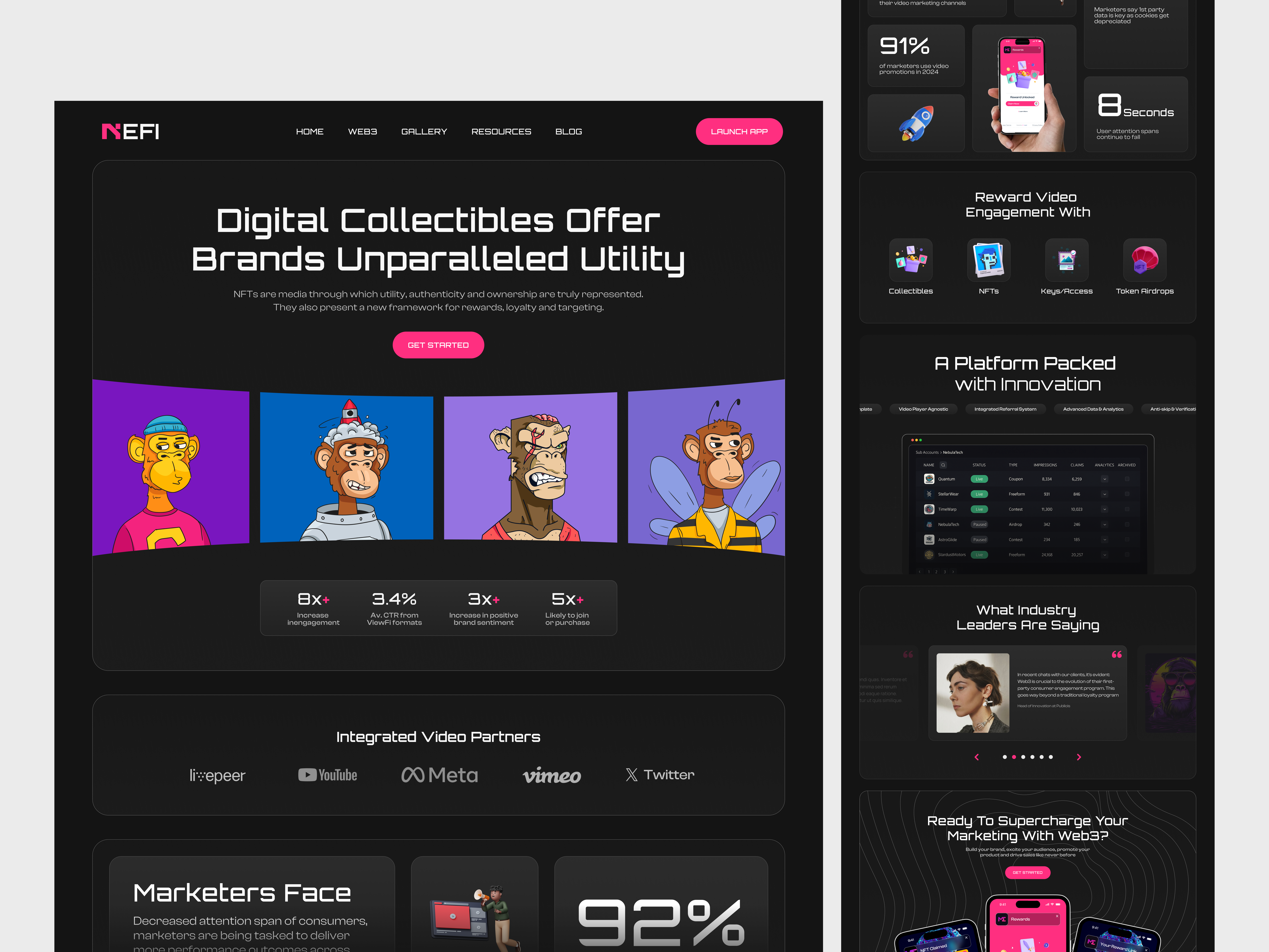 Nefi NFT - Web Design dark mode hero section landing page landing page design nft ui web design web3