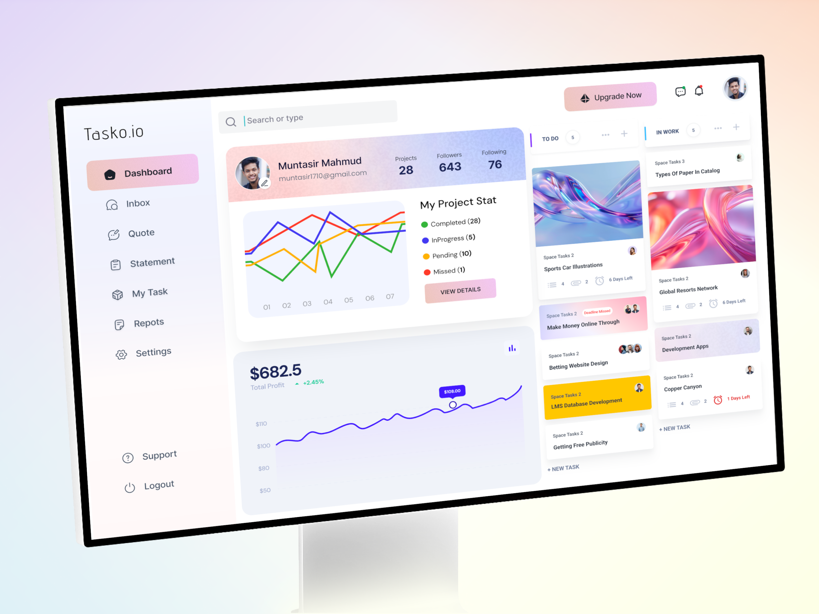 Task Management UI/UX Design app branding dashboarddesign design dribbbleshot figmadesign graphic design illustration logo minimal productivityui taskmanagement ui uidesign ux vector webappdesign