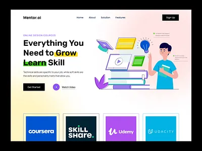 Learning Website Header Exploration branding clean ui concept courses design e learning education edutech graphic design header homepage landingpage landingpagedesign learning onlinecourses redesign ui uiux web design website