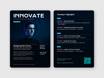 Innovate 2025 Conference Spread Design adobe agenda b2b branding conference design editorial design figma graphic design highlights innovate one pager pitch deck design presentation design sales sales collateral sell sheet tech technology