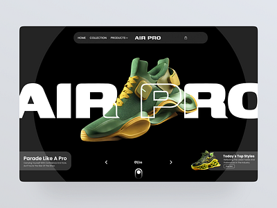 AIR PRO - Modern Shoe Website Design cleanui creativeagency ecommerce fancy design fashion website figma framer landing page modern design online store rompweb shoe website shopify store website uiux uxdesign web design web page webflow website design