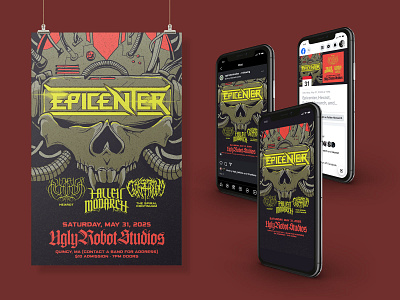 Epicenter at Ugly Robot Studios Admat concert cyborg flyer illustration metal metalcore poster prog robot skull social
