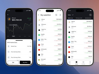 Investify – Stock & Crypto Trading App UI cleanui cryptoapp financeapp investmentapp iosappdesign mobiledesign stockapp tradingplatform ui ux watchlist
