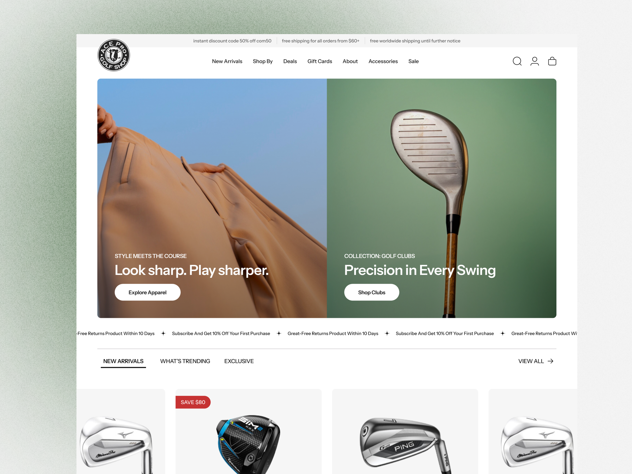 Ace Pro | Golf eCommerce creative design ecommerce homepage minimal ui web deisgn