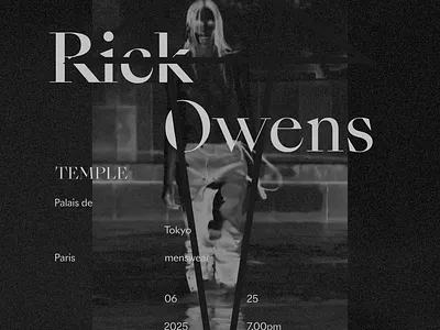 ˣ Rick Owens → motion poster. 000000 black design branding dark dark mode fashion design goth kinetic kinetic system kinetic type minimal motion branding motion identity motion poster poster design rick owens typography