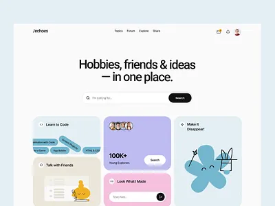 Echoes website animation animation design graphic design hobbie home home page idea illustration interaction landing landing page design tag ui ux web web design website