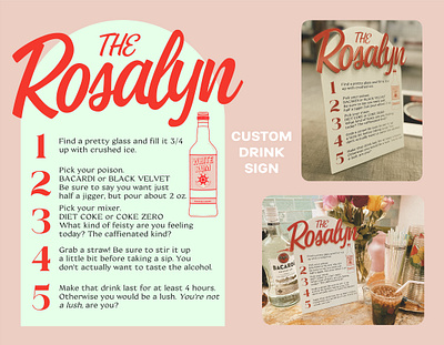 The Rosalyn Custom Cocktail Sign custom sign event decorations graphic design sign design sign shop