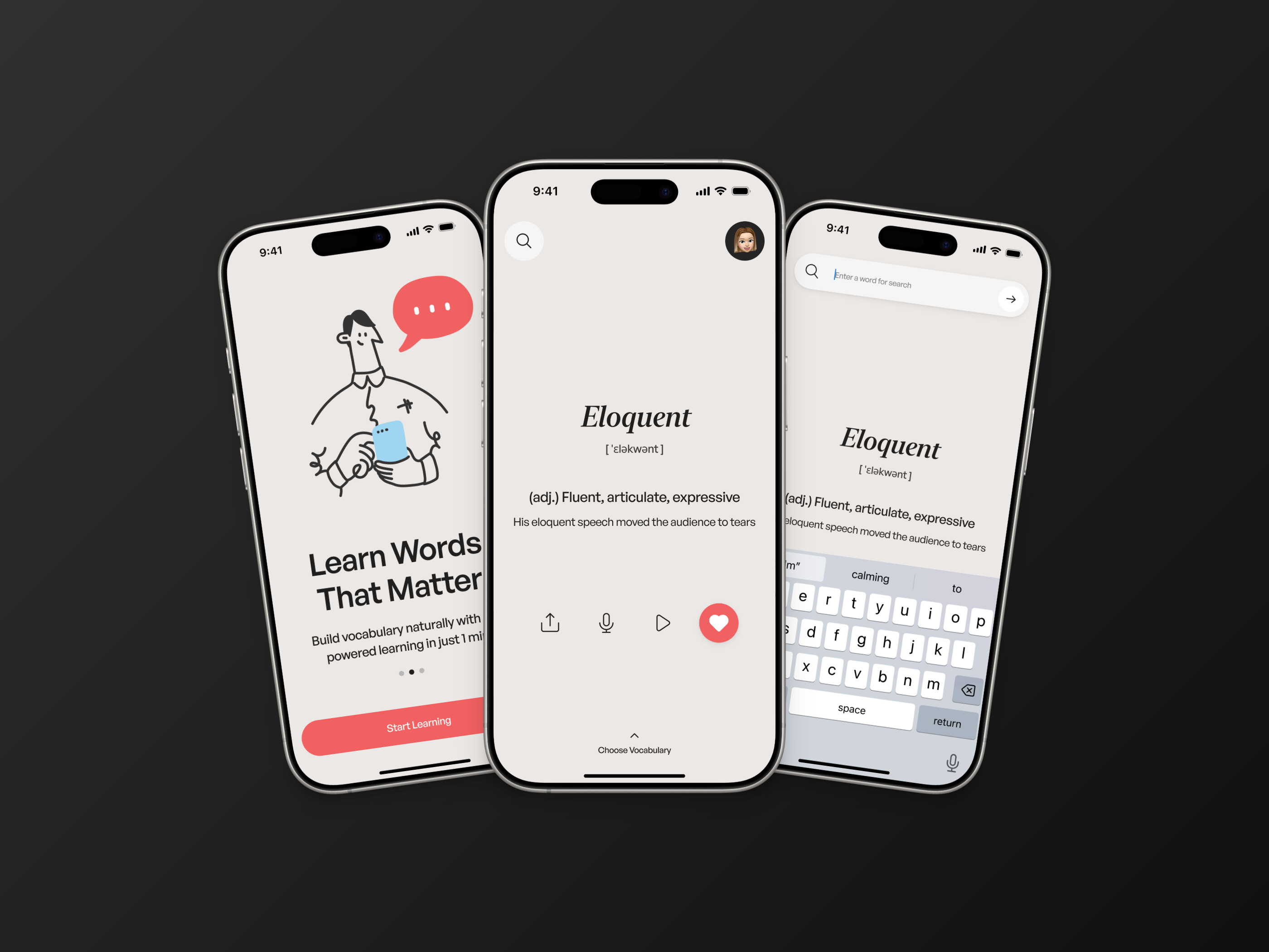 Vocabulary App Concept for IOS app design cards ui coral design daily design ios product design ui ux vocabulary