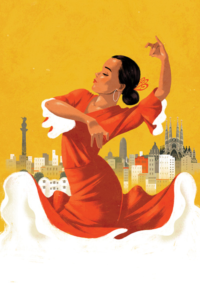 Flamenco dance digital editorial folioart illustration rui ricardo spain travel