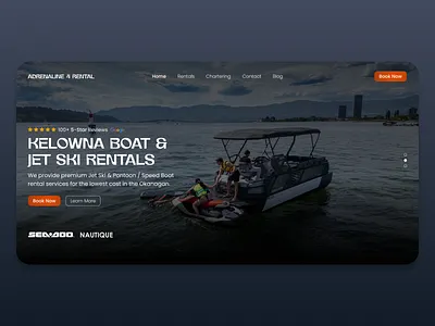 Speed Boat & Jet Ski Rental Website Home Hero Landing Page aquatic boat boating cottage fish jet ski lake landing page marina marine ocean river sea doo sport summer swim ui visual identity water website