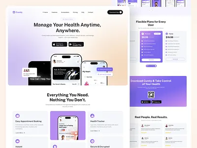 Curely - Mobile App Landing Page • Healthcare App UI • Website app landing page appointment website consultation website doctor appointment doctor booking website doctor consultation doctor website healthcare app jabel medical care medical website online doctor online hospital saas saas landing page saas website telemedicine