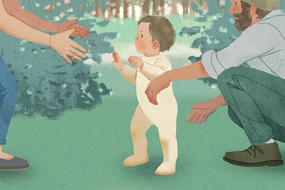 First Steps baby character digital editorial family folioart hifumiyo illustration