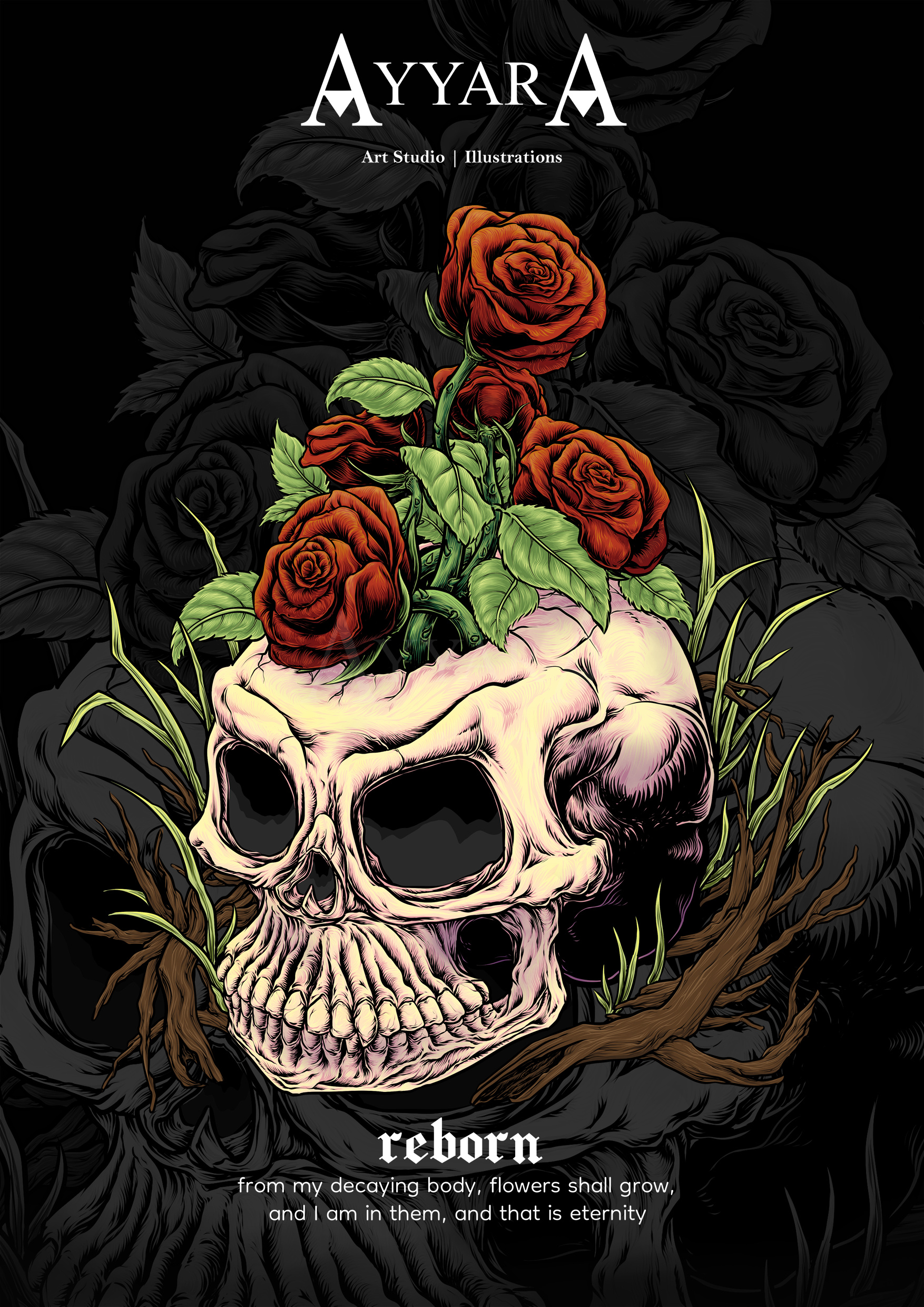 skull roses illustration album apparel artwork clothes clothing cover cover album cover art digital art digital artwork digital illustration illustration illustration art music poster poster art poster illustration roses skull skull illustration