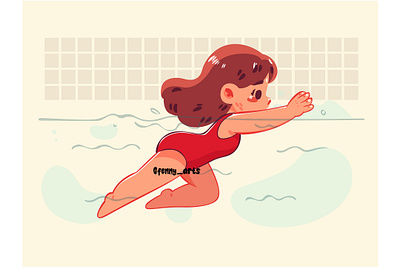 Cartoon Girl Swimming in a Pool activity cartoon enjoy exercise health healthy hobbies joy liquid olympic pool preparation recreation splash sports sporty swimming training water wet