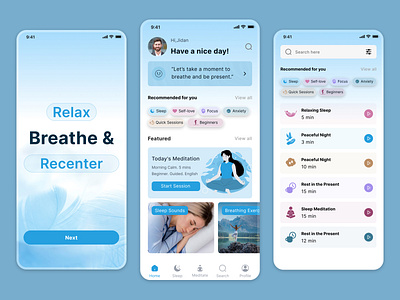 Modern Meditation Mobile App UI Design app app design branding clean dashboard design fitness landing page meditation app mobile apps mobile app design modern onboarding product design ui uiux ux website wellness yoga