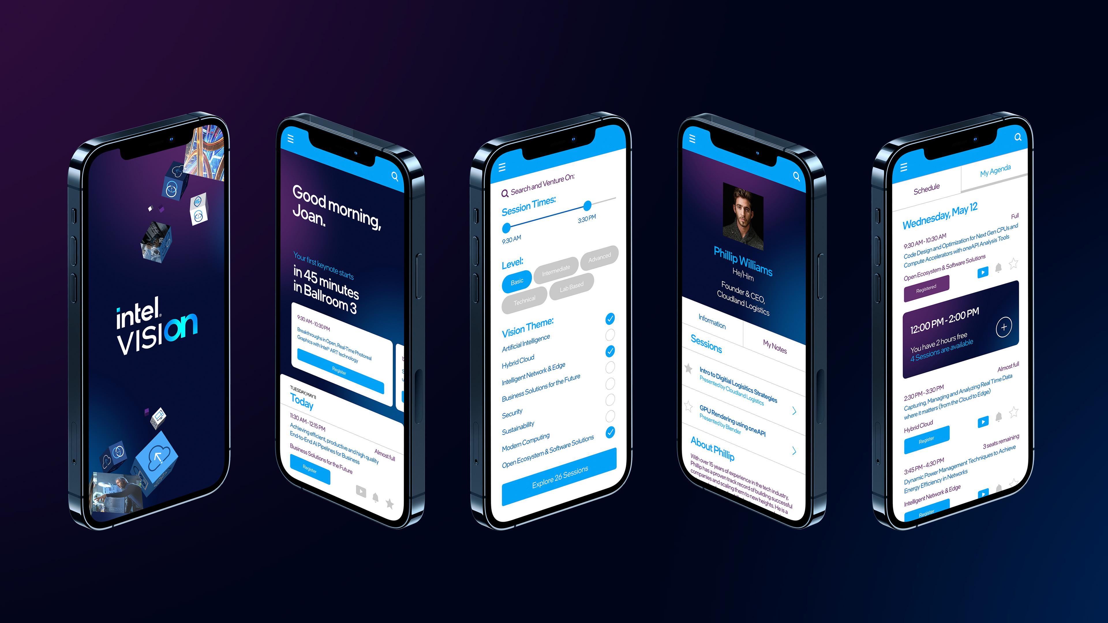 Intel Vision 2022 mobile UX/UI app design intel mobile ui ux