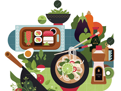 Health Eating asia digital editorial folioart food health illustration sally caulwell