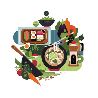 Health Eating asia digital editorial folioart food health illustration sally caulwell