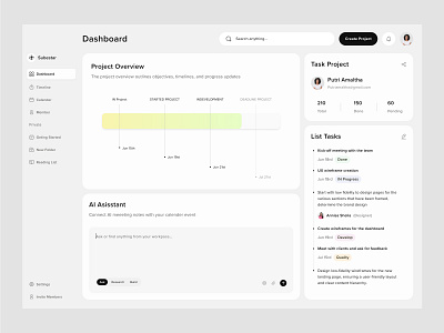 Subestar Dashboard - AI Project Management ai app chart clean client client work dashboard design list management product product design project project management saas saas design sidebar task timeline ux design web app