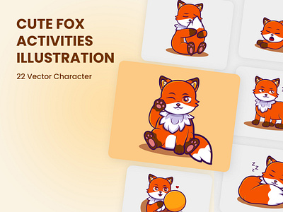 Cute Fox Activities Illustration activities animal cartoon character cute design expression fox fun illustration mascot vector