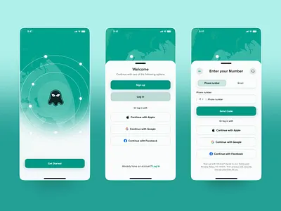 Ghost VPN - On Boarding, Sign Up Screens app app deisgn app design log in mobile mobile app on boarding sign in sign up splash screen vpn vpn app