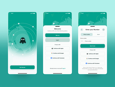 Ghost VPN - On Boarding, Sign Up Screens app app deisgn app design log in mobile mobile app on boarding sign in sign up splash screen vpn vpn app