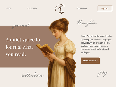 Leaf Letter — A Calm Reading Journal Landing Page ai generated design branding calm web design clean design figma graphic design hero section design illustration landing page landing page concept logo minimal typography typography led ui ux web design web uiux website