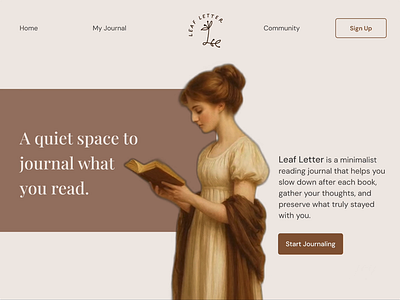 A Calm Reading Journal Landing Page Animation ai generated design animation branding calm web design clean design figma graphic design hero section design illustration landing page logo minimal motion graphics typography typography led ui ux web design website