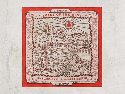 Legacy of the West - Scarf Illustration for Merchandise angonmangsa badges bandana community design graphic design graphicdesign hand drawn illustration lockup logo merch merchandise outdoor scarf silk silkscarf vintage west western