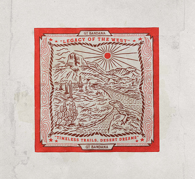 Legacy of the West - Scarf Illustration for Merchandise angonmangsa badges bandana community design graphic design graphicdesign hand drawn illustration lockup logo merch merchandise outdoor scarf silk silkscarf vintage west western