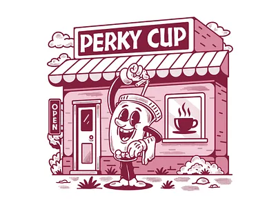PERKY CUP art cartoon characterdesign characters coffee coffee art coffee cartoon coffee shop cup cartoon cute art cute cartoon cute illustration illustration mascot perky cup retro retro cup retro illustration retro mascot vintage
