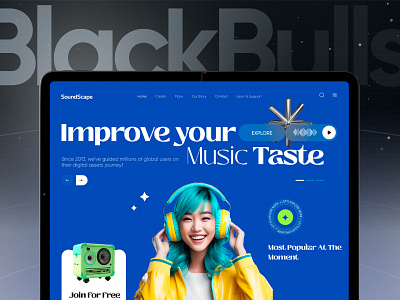 Music player web ui design landing page clean dashboard design hero section landing page minimal modern music music player music website product design saas typography ui uiux ux web application web design website website design