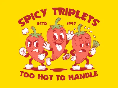 Spicy Triplets art branding character design characterdesign characters chili chili cartoon chili mascot cute art cute chili cute illustration cute mascot illustration mascot retro cartoon retro chili retro mascot spicy triplets vintage