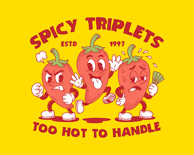 Spicy Triplets art branding character design characterdesign characters chili chili cartoon chili mascot cute art cute chili cute illustration cute mascot illustration mascot retro cartoon retro chili retro mascot spicy triplets vintage