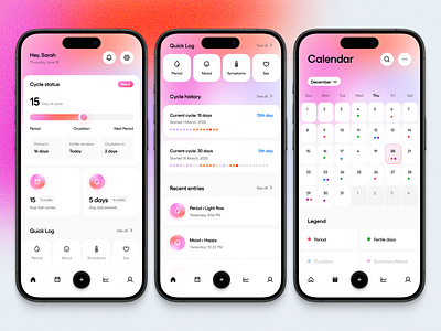 Period-tracking app femtech health app health monitoring healthtech ios app period period tracker product design tracking ui design ux design uxinspiration wellnessapp womenshealth