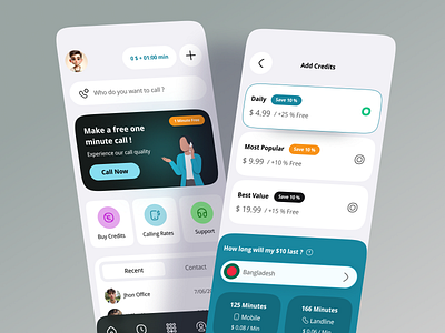VoIP App Design android design app design call app calling app creative app design hybrid app international calling app ios design mobile app mobile ui react app ui designer uiroll voip