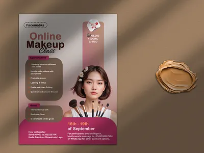 Online Makeup Class Flyer PSD Template beautycourseposter makeupartistdesign makeupflyer makeuptrainingflyer onlineclassflyer psdtemplate virtualclasstemplate