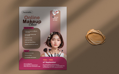 Online Makeup Class Flyer PSD Template beautycourseposter makeupartistdesign makeupflyer makeuptrainingflyer onlineclassflyer psdtemplate virtualclasstemplate