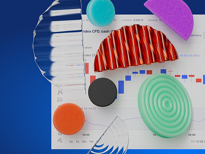 Fintech illustration 3d 3d graphics abstract colorful composition design studio elements finance financial fintech forex graphic design illustration liquid glass modern ui render teaser trading trading terminal ui