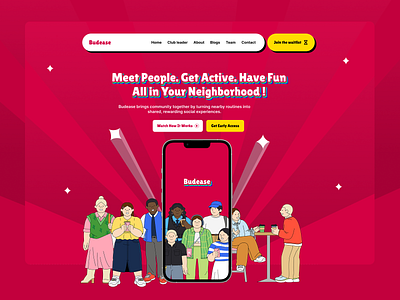 App landing page - Budease is a community-first platform app design branding illustration landing page new designs ui uiux website