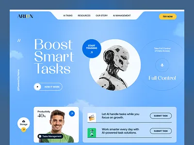 ARION – AI Task Assistant Website Landing Page Design ai aiartcommunity cloud design landing page learning midjourney robotics system task technology training ui voice web design web designer website design