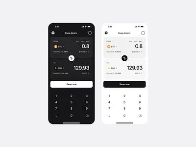 dApp UI (swap tokens) app design bitcoin bnb dapp dark ios design light product design ui design web3