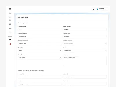 Edit Client Data – CRM Admin Interface adminpanel clientmanagement crmdesign datamanagement enterpriseui formui uidesign uxdesign webappdesign yeedevstudio