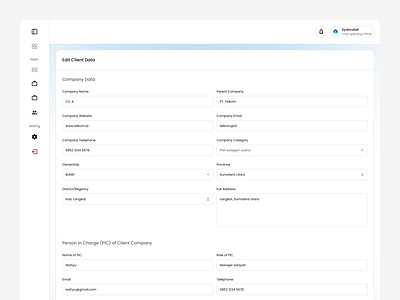 Edit Client Data – CRM Admin Interface adminpanel clientmanagement crmdesign datamanagement enterpriseui formui uidesign uxdesign webappdesign yeedevstudio