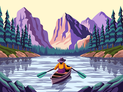 Nature Explore: Lake Kayaking Illustration colorful illustration flat illustration graphic design illustration kayaking kayaking illustration lake illustration lake kayaking modern illustration mountain illustration nature exploration nature explore nature illustration sport sport illustration