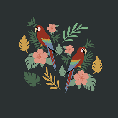 Exotic Parrot and Botanicals Composition animal illustration birds birds illustration botanical composition cute decoration elegant exotic illustration parrot poster vintage whimsical