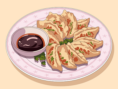 Foods: Gyoza Illustration asian food colorful illustration dumpling dumpling illustration flat illustration food food illustration graphic design gyoza gyoza illustration illustration japanese food modern illustration street food